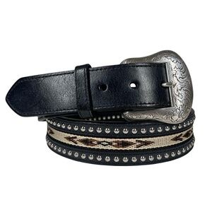 LKNW NOCONA BELT CO. Belt Sz. 40 Leather Aztec Indian Native Studded #B1363